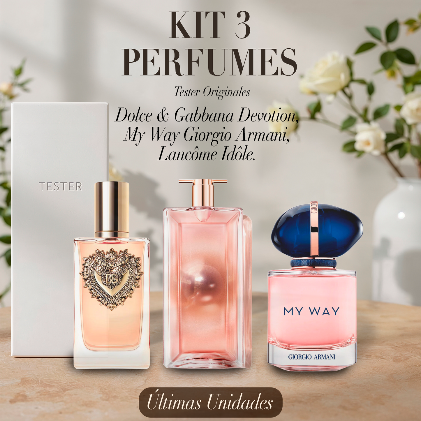 Paquete de 3 perfumes: Dolce & Gabbana Devotion, My Way Giorgio Armani, Lancôme Idôle (Eau de Parfum) – Tester Original 100ml