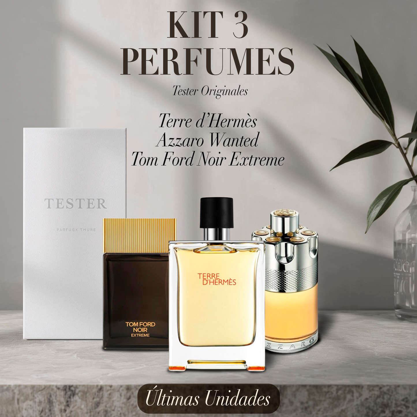 Paquete de 3 perfumes: Terre d’Hermès, Azzaro Wanted, Tom Ford Noir Extreme (Eau de Parfum) – Tester Original 100ml