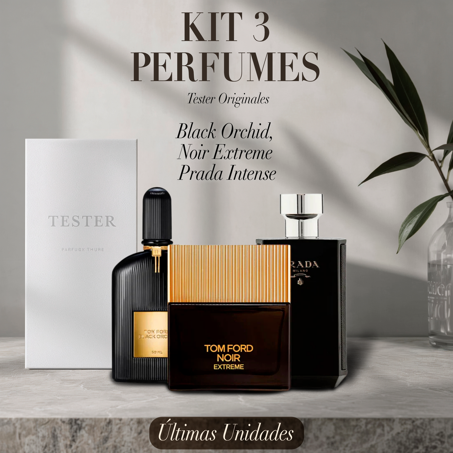 Paquete de 3 perfumes: Black Orchid, Noir Extreme e Prada Intense (Eau de Parfum) – Tester Original 100ml