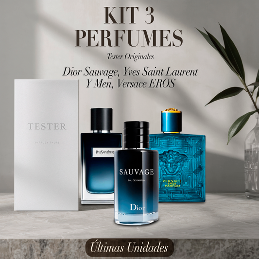 Paquete de 3 perfumes: Dior SAUVAGE, Yves Saint Laurent Y MEN, Versace EROS – Tester Original 100ml