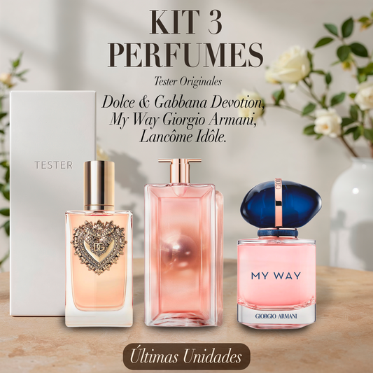 Paquete de 3 perfumes: Dolce & Gabbana Devotion, My Way Giorgio Armani, Lancôme Idôle (Eau de Parfum) – Tester Original 100ml