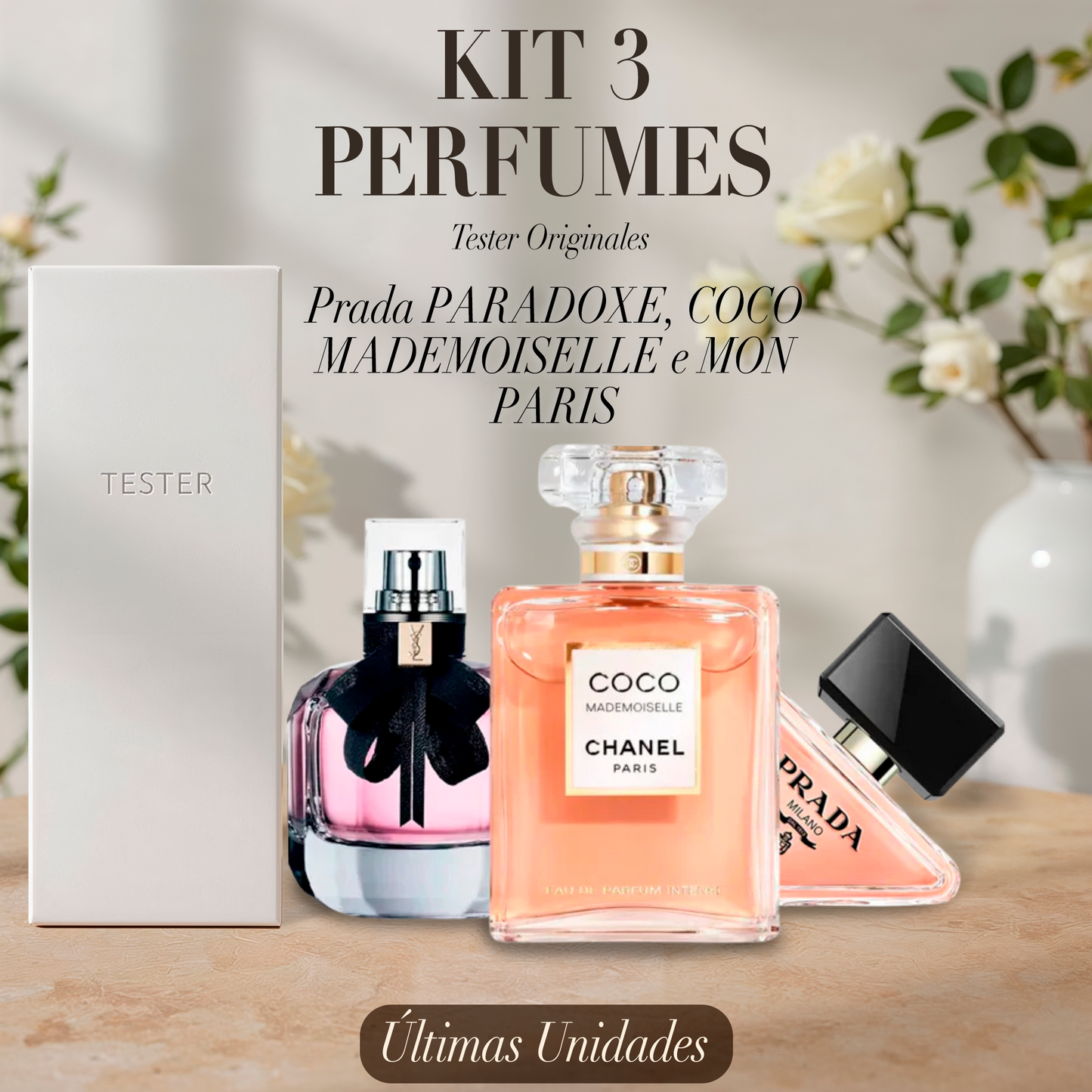 Paquete de 3 perfumes: Prada PARADOXE, COCO MADEMOISELLE e MON PARIS - Tester Original 100ml