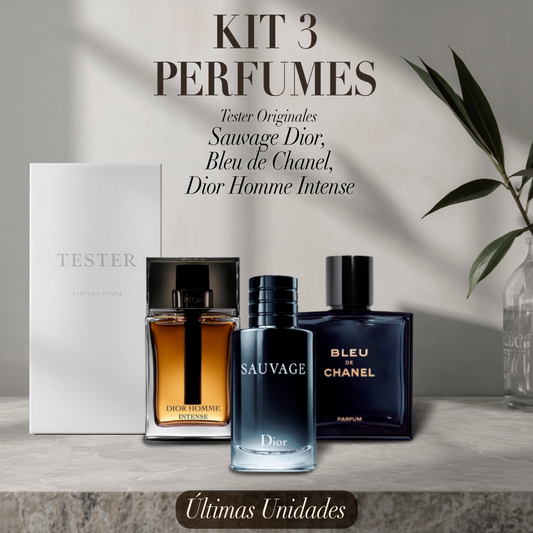 Paquete de 3 perfumes: Sauvage Dior, Bleu de Chanel, Dior Homme Intense (Eau de Parfum) – Tester Original 100ml