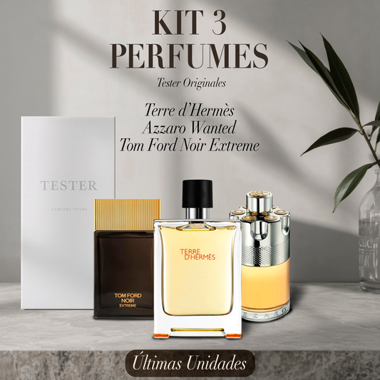 Paquete de 3 perfumes: Terre d’Hermès, Azzaro Wanted, Tom Ford Noir Extreme (Eau de Parfum) – Tester Original 100ml